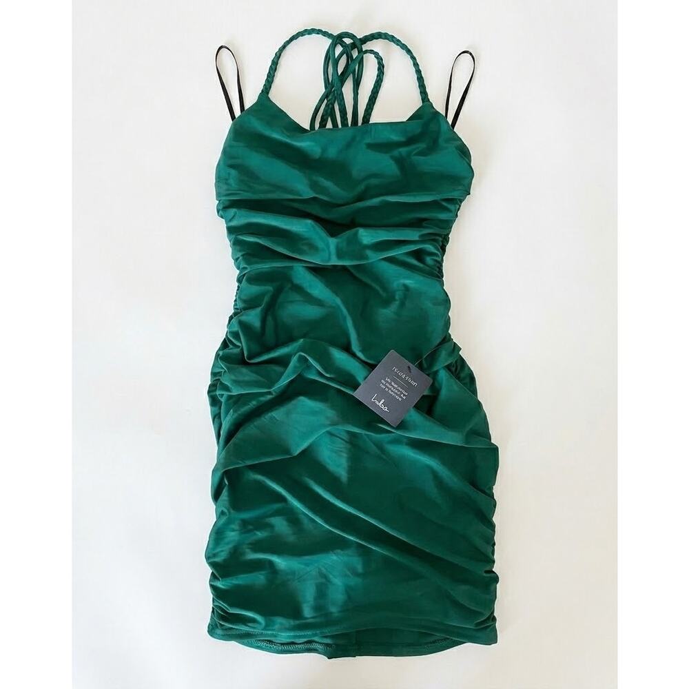 Lulus Dark Green Ruched Mini Dress Small Wedding Guest Cocktail
